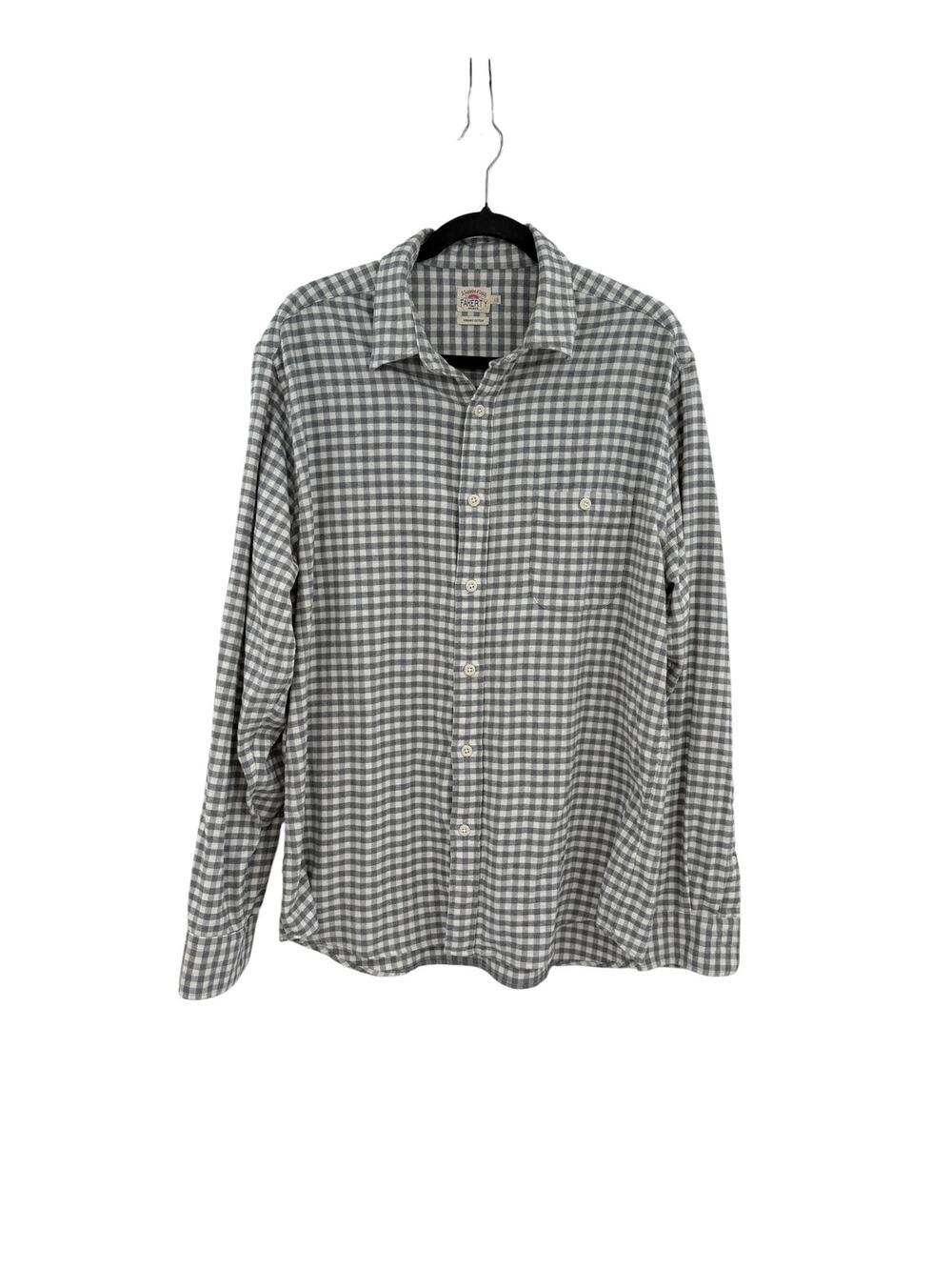 Faherty Organic Cotton Stretch Flannel Shirt Gray Gingham Button Up Men's Large
